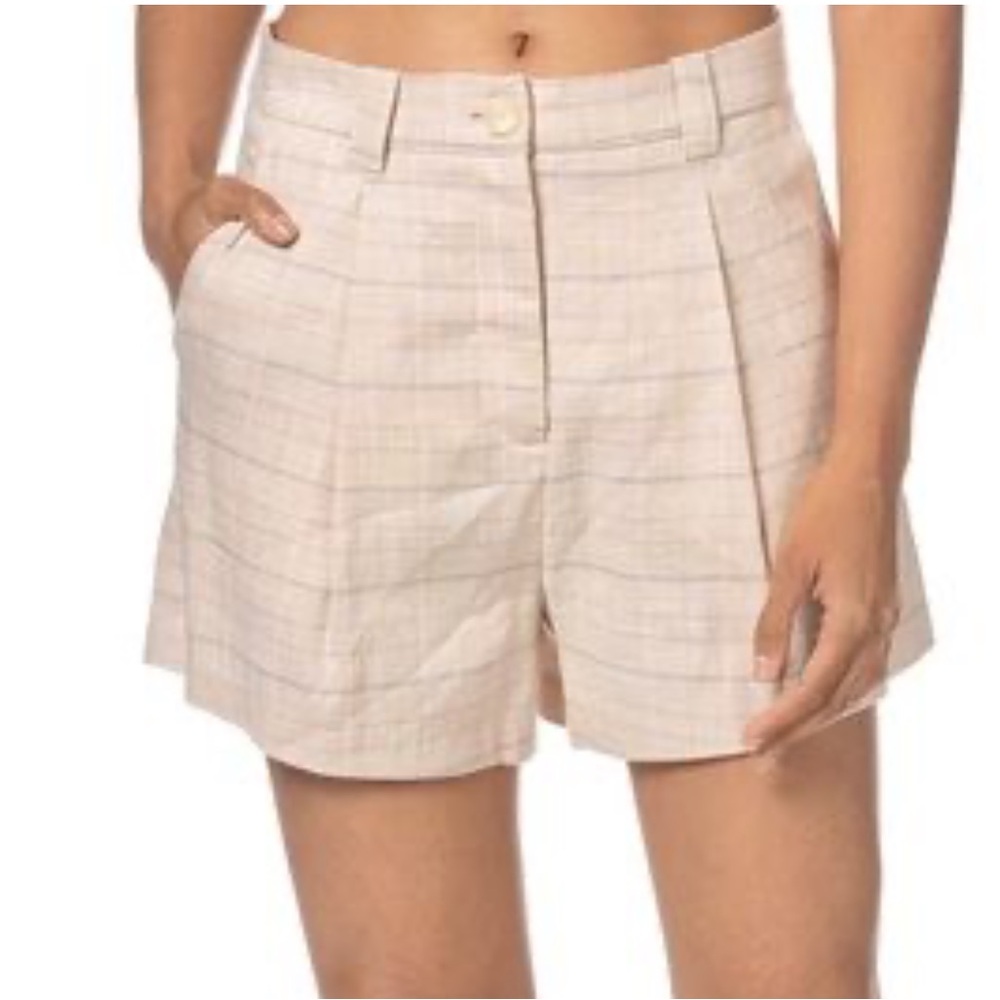 Rails Ilena Sand Check Plaid Shorts linen blend size 2 tan taupe & navy